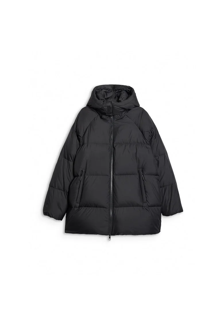 Geaca de puf  pentru femei, neagra, umplutura naturala, croiala oversized