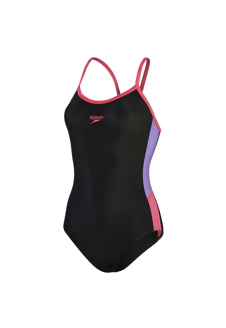 Costum de baie femei  Dive Thinstrap Muscleback, rezistent la clor, elastic, negru/roz/mov