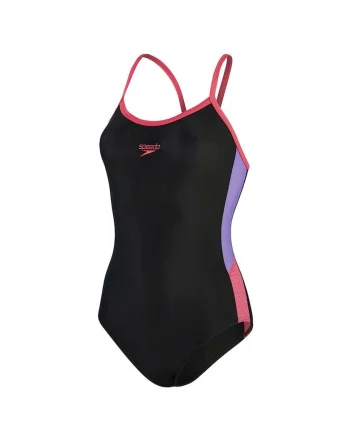 Costum de baie femei  Dive Thinstrap Muscleback, rezistent la clor, elastic, negru/roz/mov