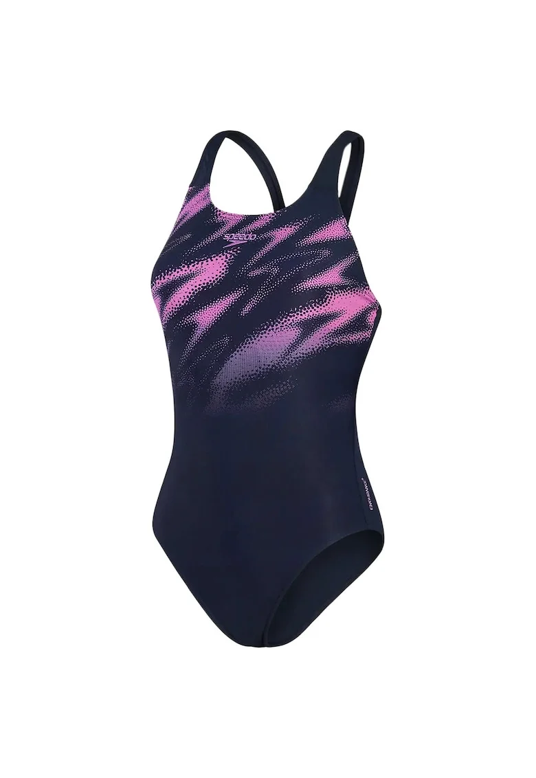 Costum de baie femei  HyperBoom Placement Muscleback, rezistent la clor, negru/roz