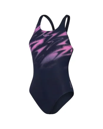 Costum de baie femei  HyperBoom Placement Muscleback, rezistent la clor, negru/roz