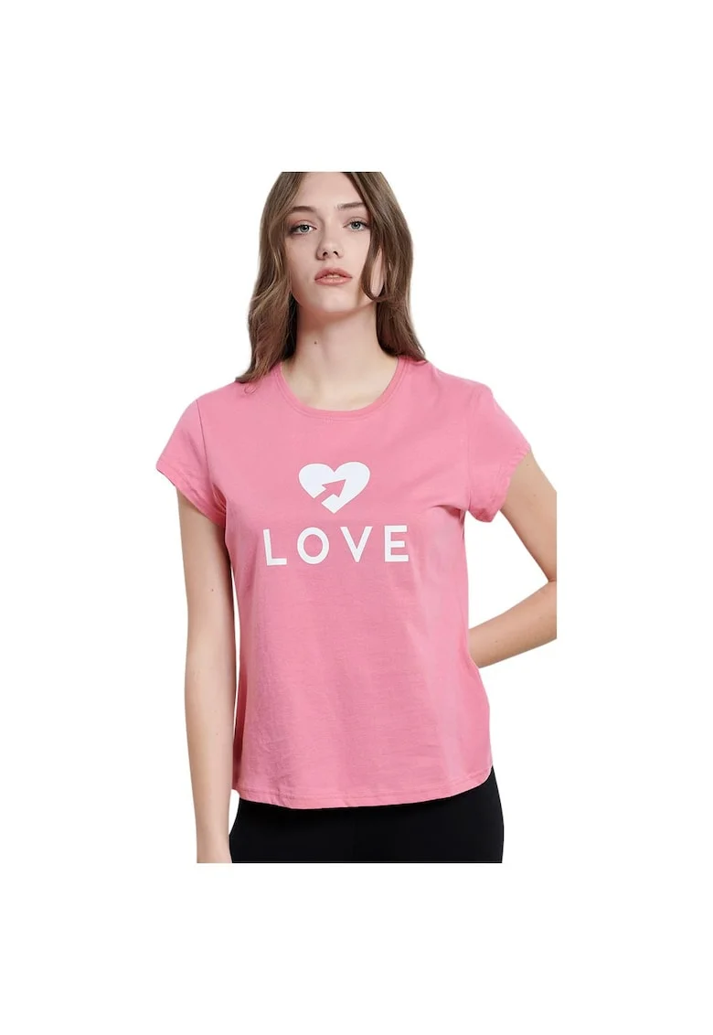 Tricou pentru dama  1221-902028, cu imprimeu, bumbac, roz