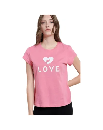 Tricou pentru dama  1221-902028, cu imprimeu, bumbac, roz