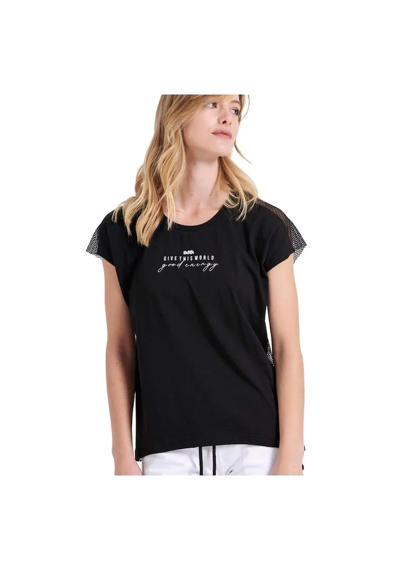 Tricou sport dama  1212-907528, cu plasa la spate, bumbac, negru
