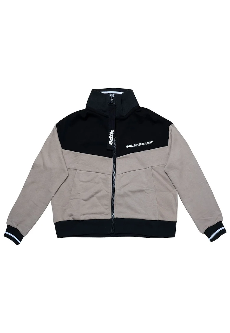 Bluza sport  guler inalt, gri/negru, bumbac/poliester