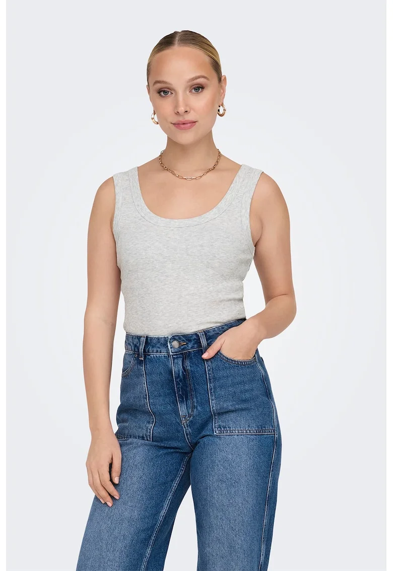 Top slim fit din amestec de bumbac, Gri deschis melange