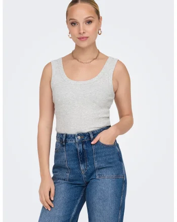 Top slim fit din amestec de bumbac, Gri deschis melange