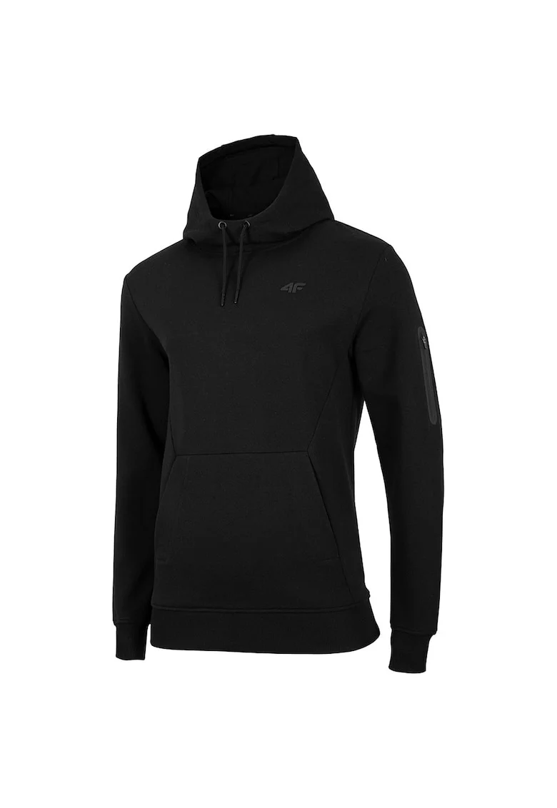 Hanorac sport barbati  3 buzunare, guler inalt cu gluga, negru, bumbac si poliester