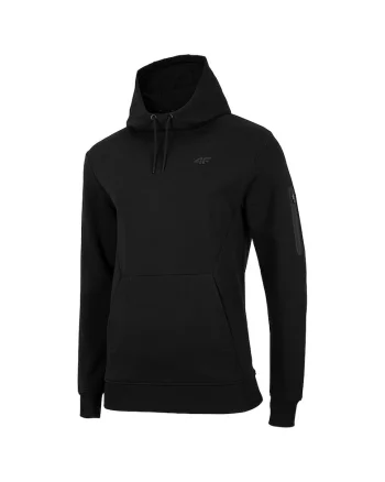 Hanorac sport barbati  3 buzunare, guler inalt cu gluga, negru, bumbac si poliester