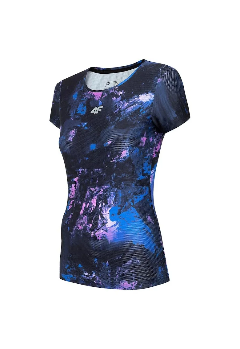 Tricou sport dama  slim, decolteu rotund, detalii reflectorizante, tehnologie 4FDry, multicolor, poliester-elastan,
