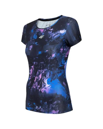 Tricou sport dama  slim, decolteu rotund, detalii reflectorizante, tehnologie 4FDry, multicolor, poliester-elastan,