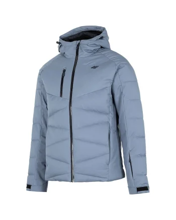 Geaca de ski  gri, poliester, croiala regulata, gluga ajustabila