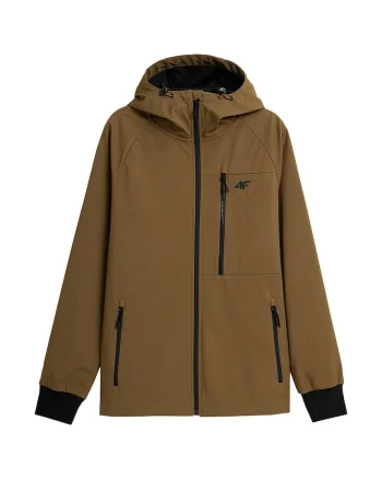 Jacheta softshell  barbati, impermeabila, cu gluga, 3 buzunare, maro, poliester