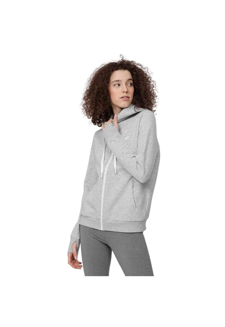 Hanorac sport dama,  Bumbac/Poliester/Elastan, Gri deschis,