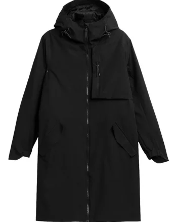 Geaca  pentru femei, gluga reglabila, doua buzunare laterale, neagra, poliester,