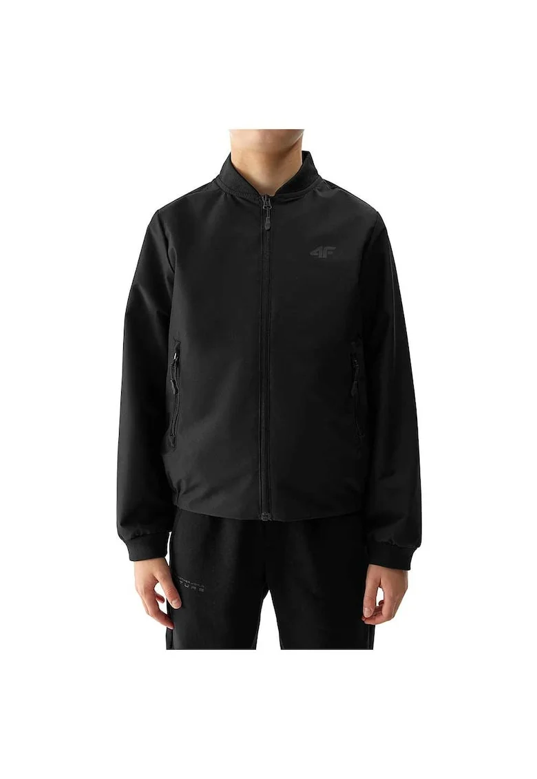 Jacheta casual copii  hidrofob, 2 buzunare, poliester, negru