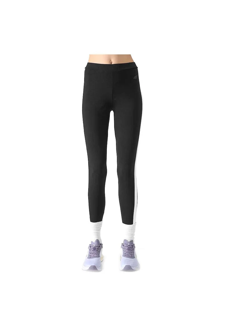 Pantaloni sport copii  slim, talie inalta, bumbac, negru/alb