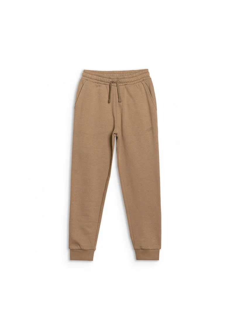 Pantaloni sport  pentru fete, bej, croiala confortabila, material din bumbac si poliester