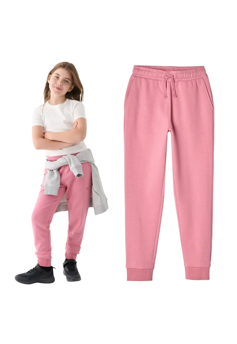 Pantaloni sport copii  roz, bumbac, set cu buzunare