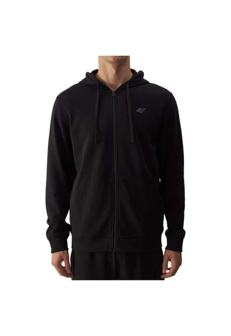 Hanorac barbat  gluga, fermoar, negru, bumbac