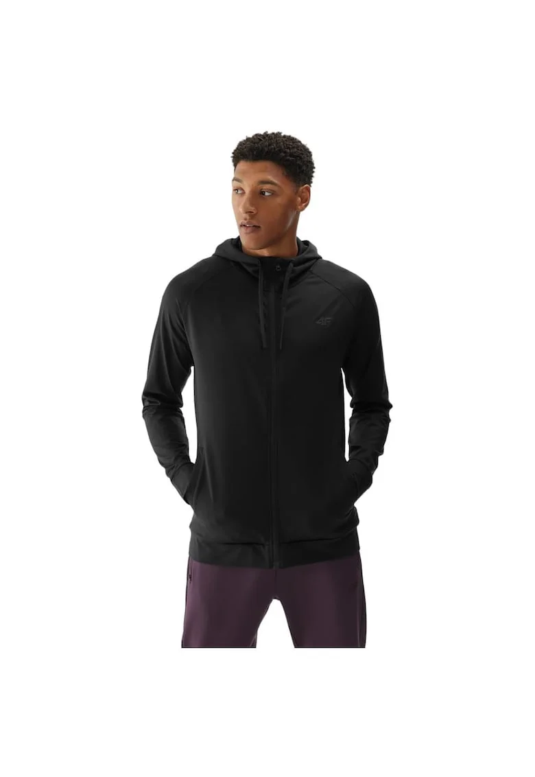 Hanorac sport barbati  captusit, gluga ajustabila, uscare rapida, negru, poliester-elastan