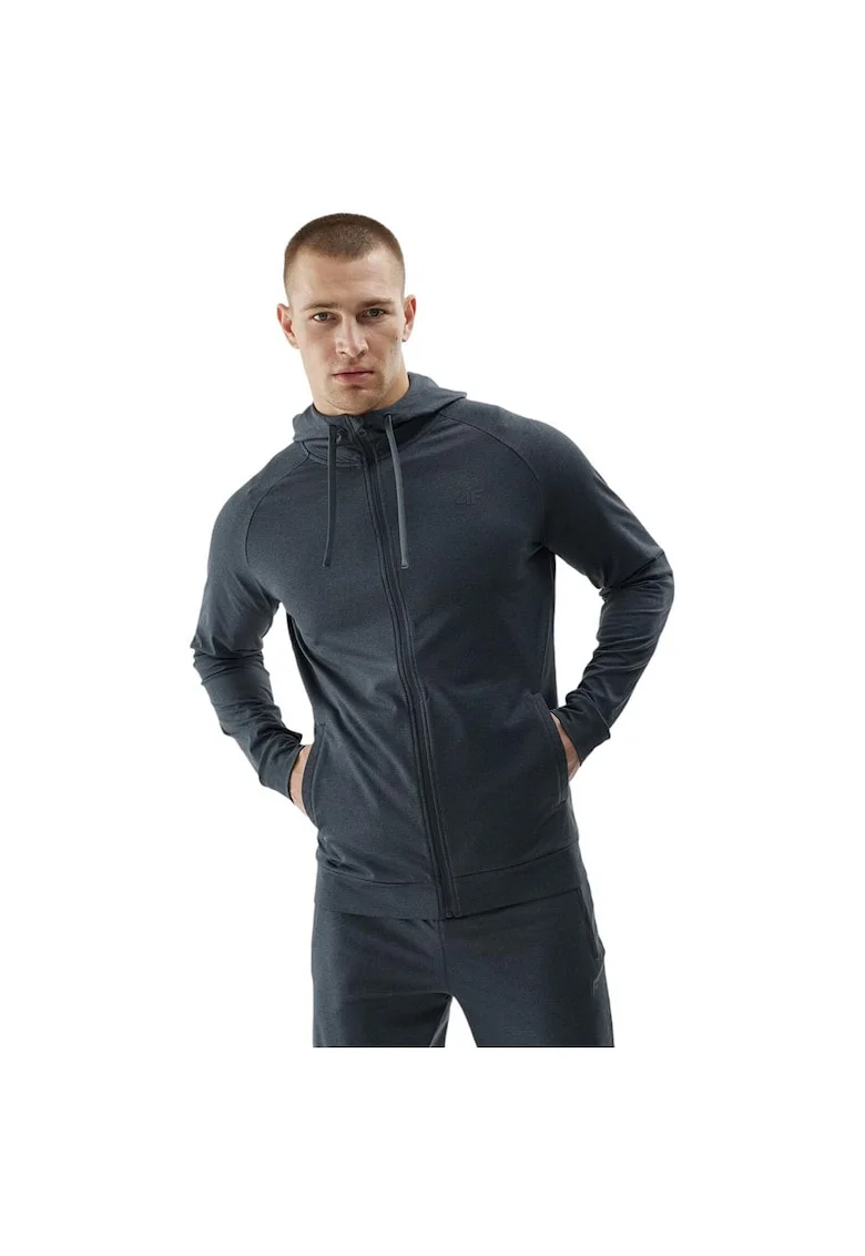 Hanorac functional  barbati, captusit, gluga ajustabila, uscare rapida, albastru, poliester-elastan