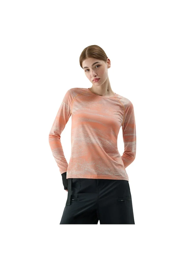 Tricou sport  maneca lunga, portocaliu, poliester, pentru fitness