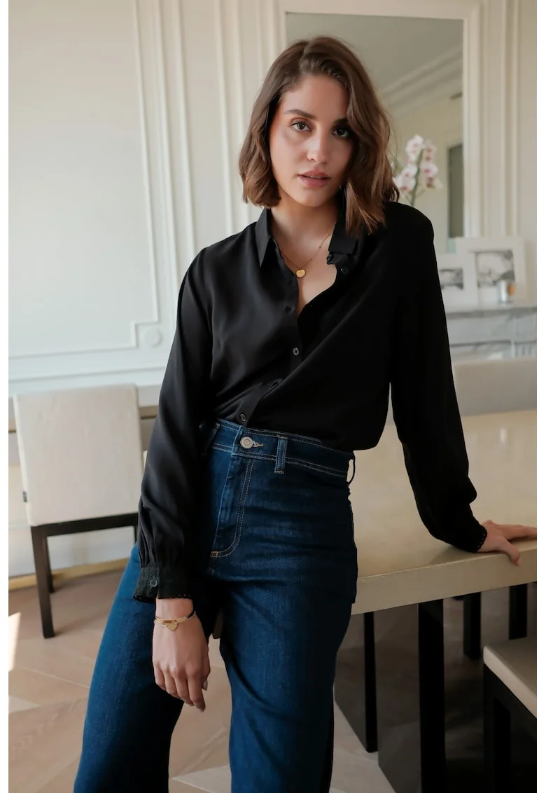 Camasa neagra premium cu detalii brodate, ASD93129 M10 19658, Negru