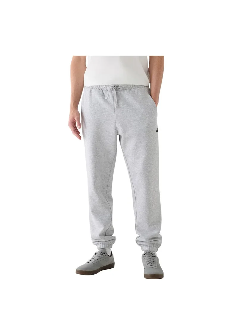 Pantaloni sport barbatesti  interior pufos, talie elastica, gri, bumbac/poliester,