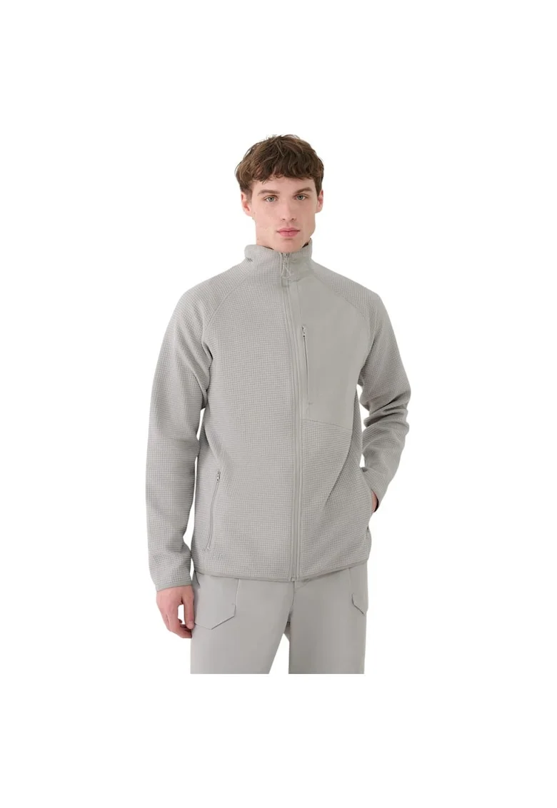 Jacheta sport barbat  croiala regulata, guler inalt, gri, textil Grid,