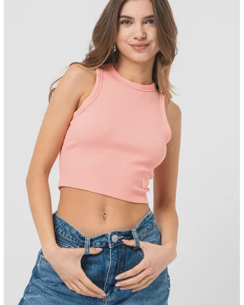 Top crop striat, pentru fitness, Roz somon