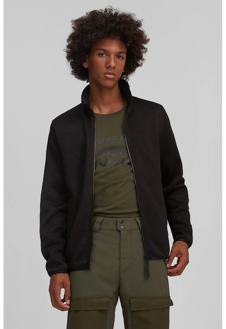 Bluza de fleece cu fermoar, pentru schi Piste, Negru stins