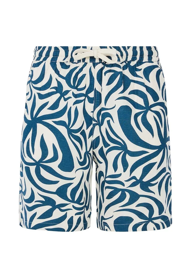 Pantaloni scurti  Bohdi, viscoza/in, talie elastica, alb/albastru