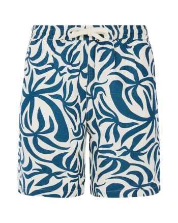 Pantaloni scurti  Bohdi, viscoza/in, talie elastica, alb/albastru