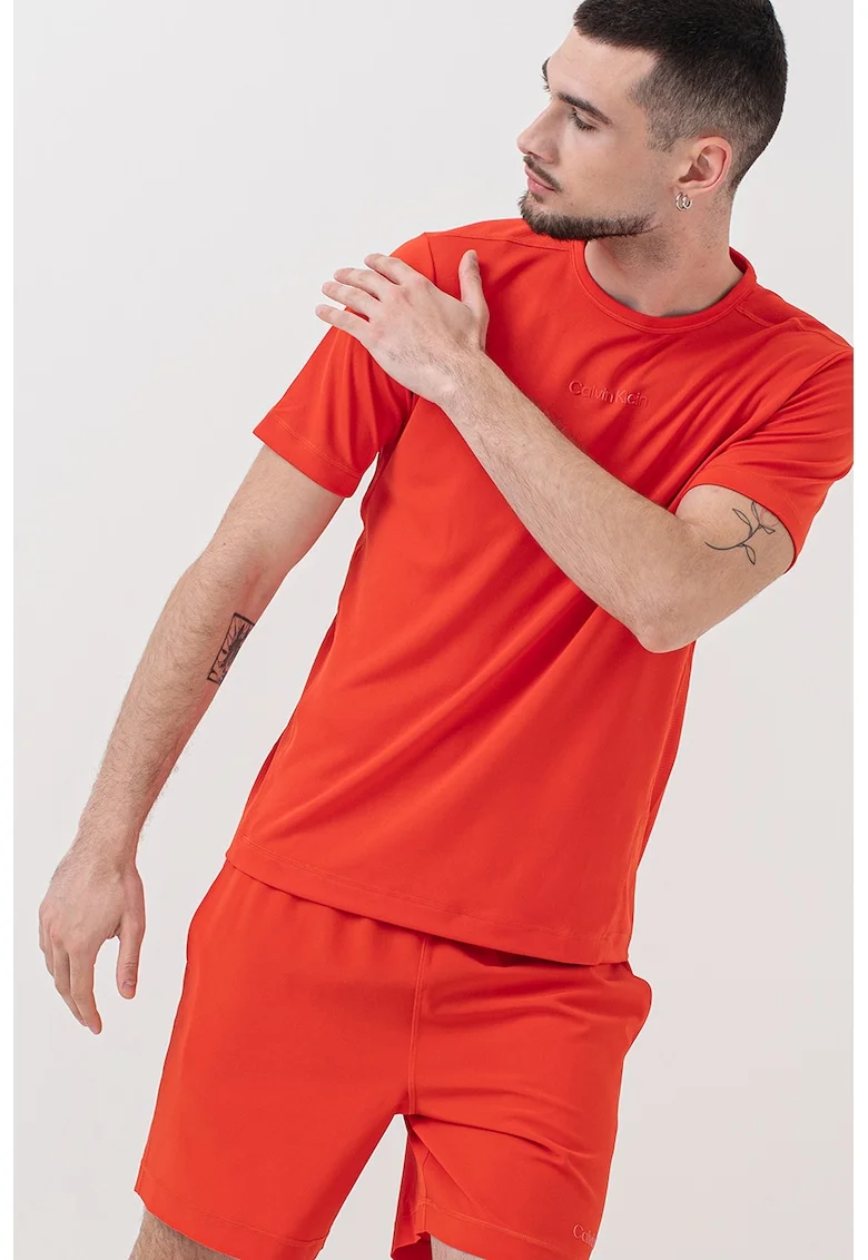 Tricou cu decolteu rotund, pentru antrenament, Portocaliu mandarina