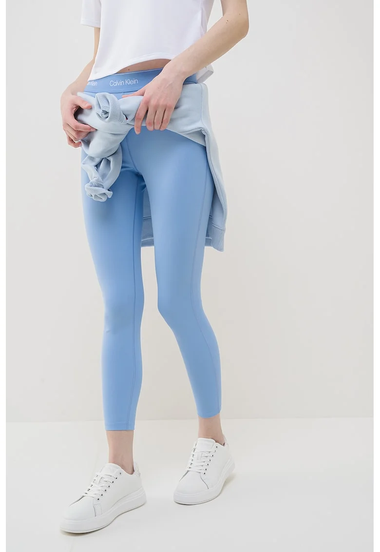 Colanti crop cu logo, pentru fitness, Albastru deschis