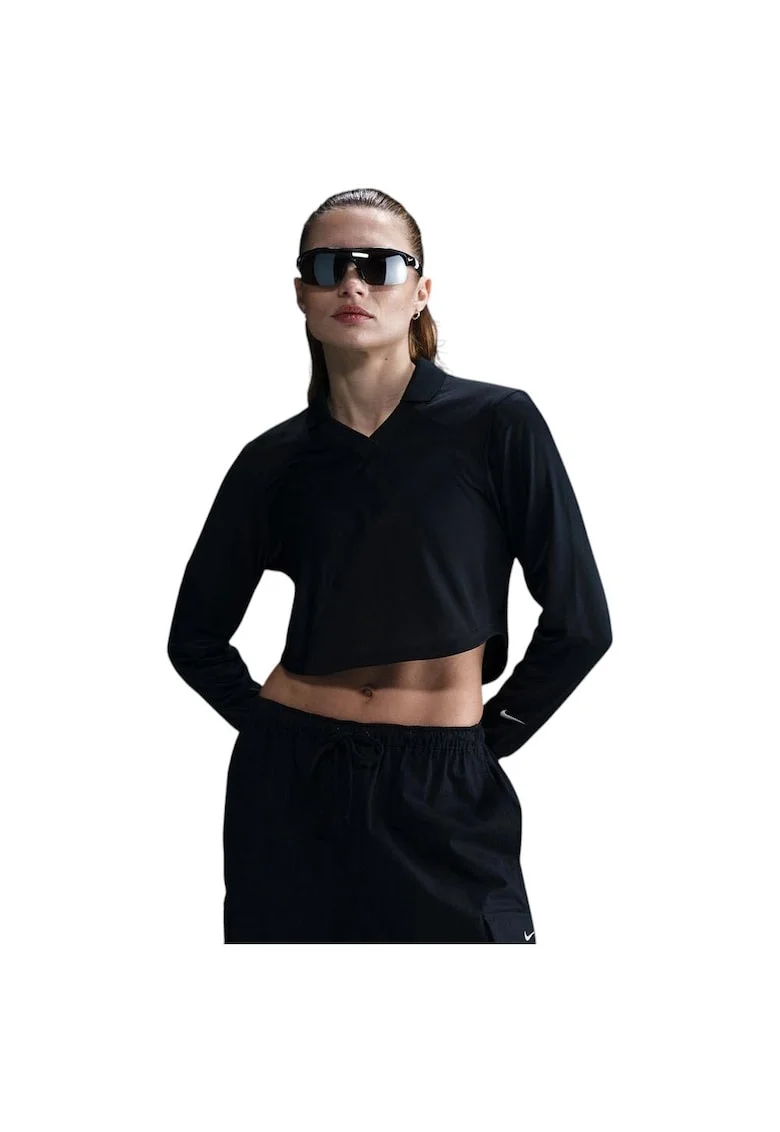 Top scurt sportiv,  maneca lunga, negru, poliester