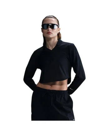 Top scurt sportiv,  maneca lunga, negru, poliester