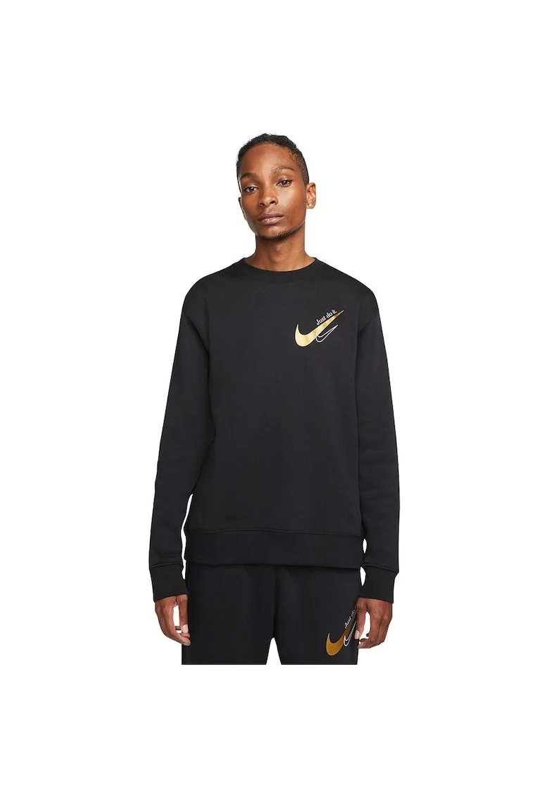 Bluza  Sportswear barbati, fleece moale, croiala lejera, negru, 80% bumbac/20% poliester