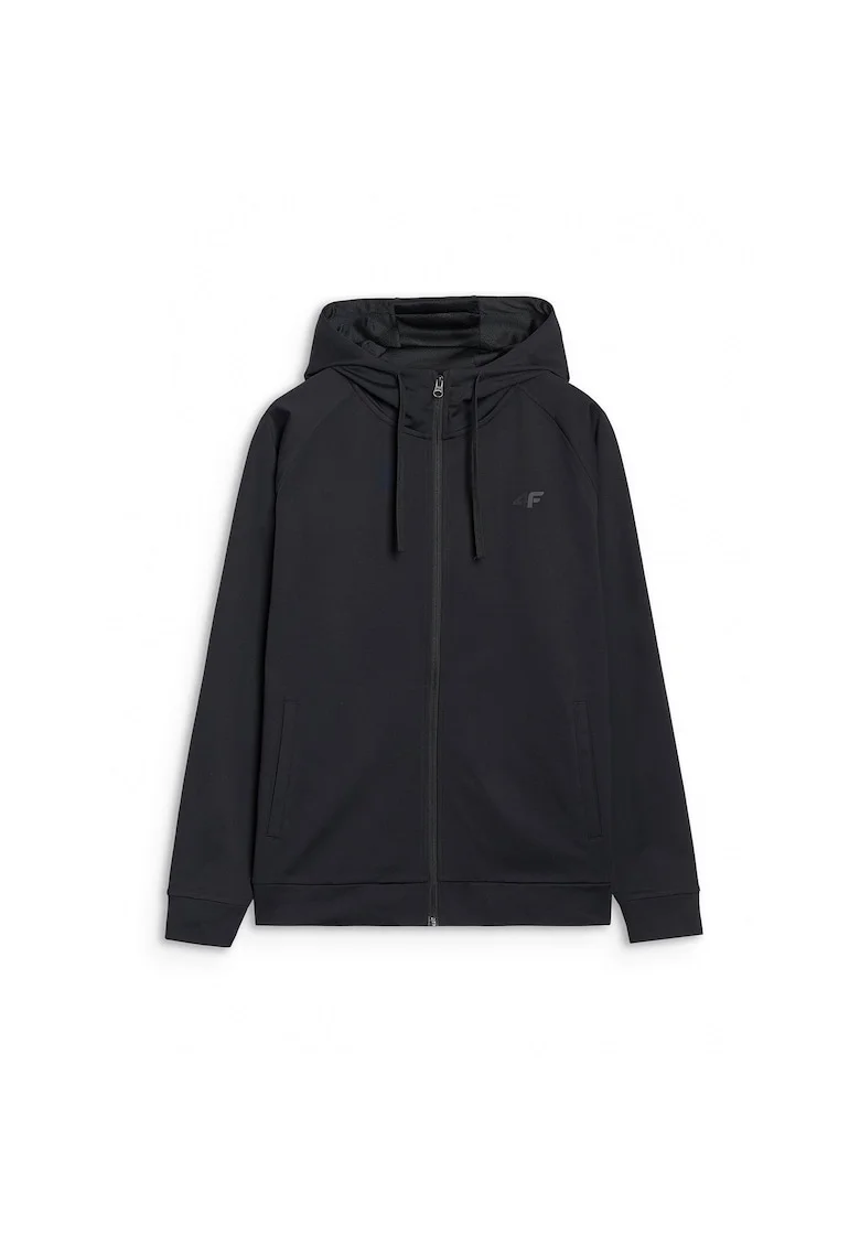Hanorac sport  negru, cu gluga, uscare rapida, fleece