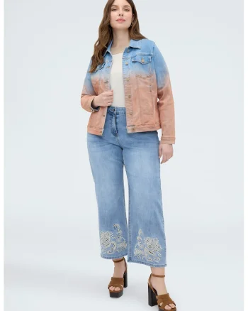 Jacheta din denim cu design in degrade, Albastru deschis/Roz prafuit