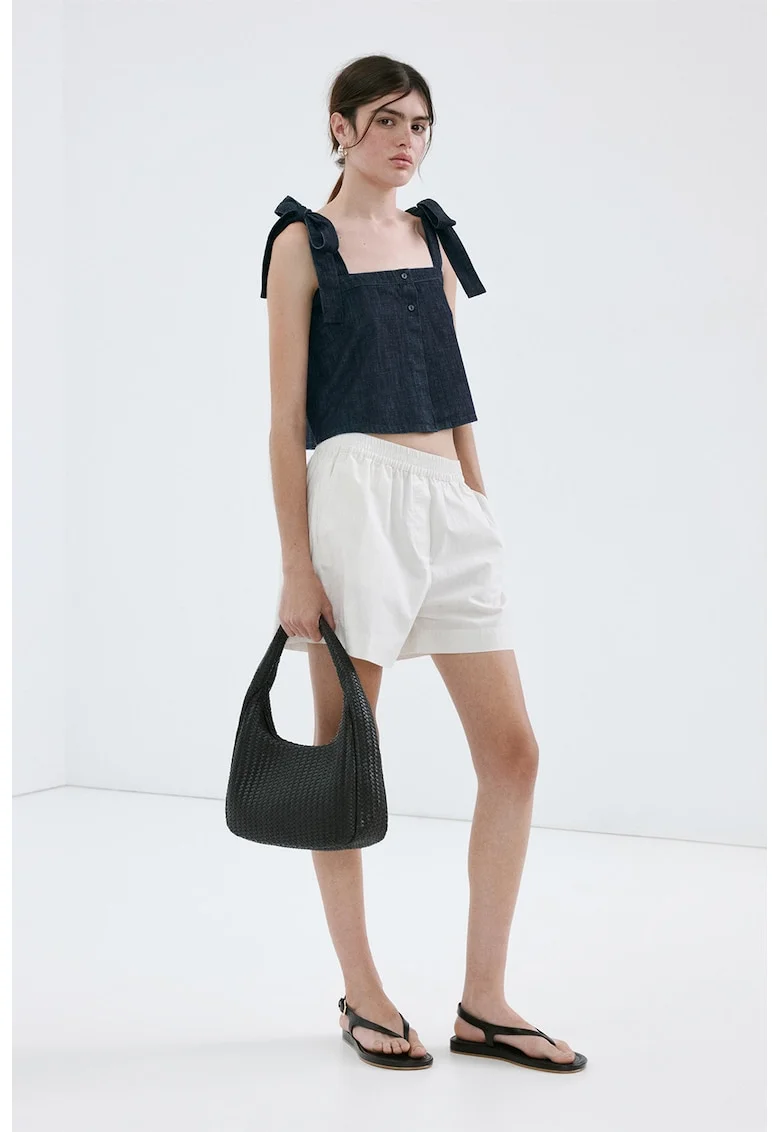 Top din denim cu slit pe partea din spate, Albastru ultramarin
