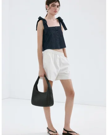 Top din denim cu slit pe partea din spate, Albastru ultramarin