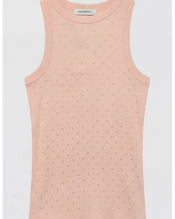 Top slim-fit cu aplicatii din strasuri, Roz pal