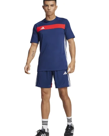 Tricou cu decolteu rotund pentru fotbal, Rosu/Albastru