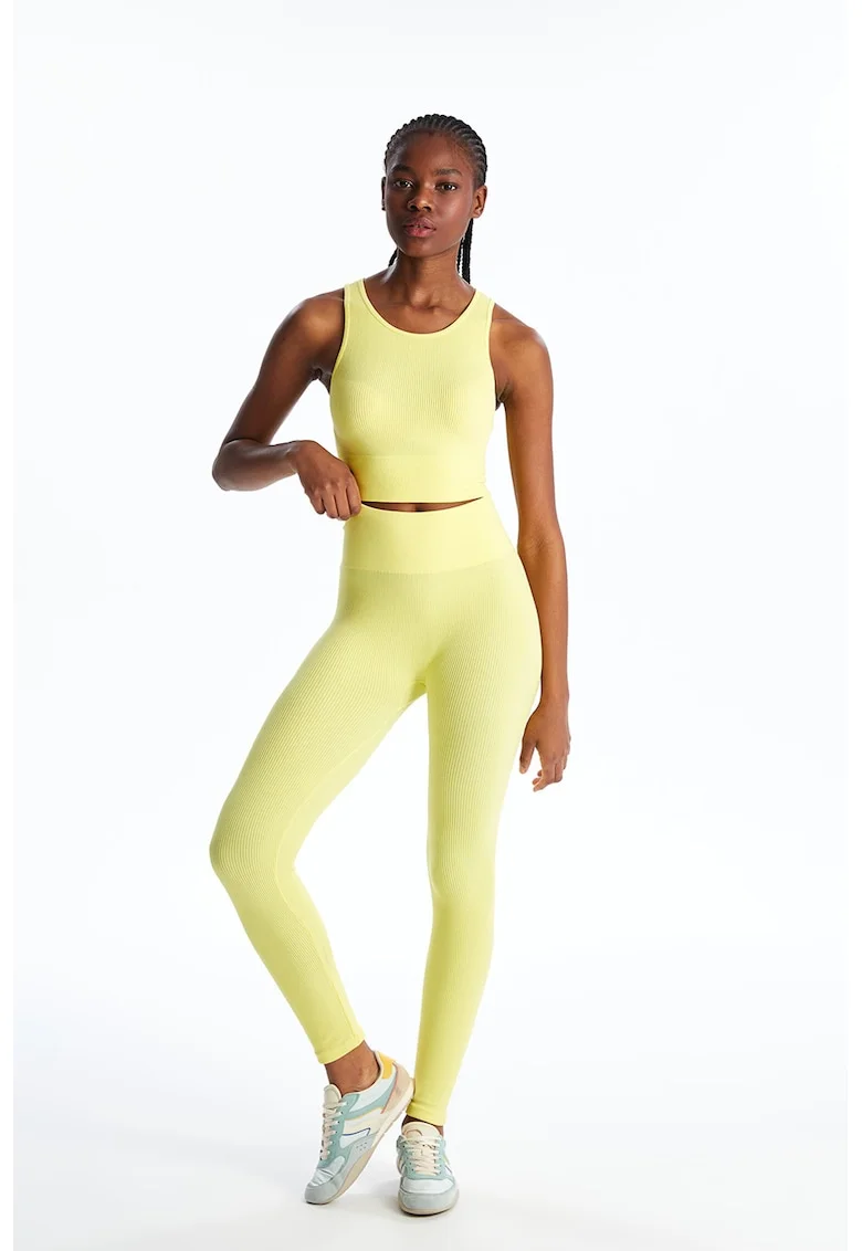 Top crop cu aspect striat, Galben lime