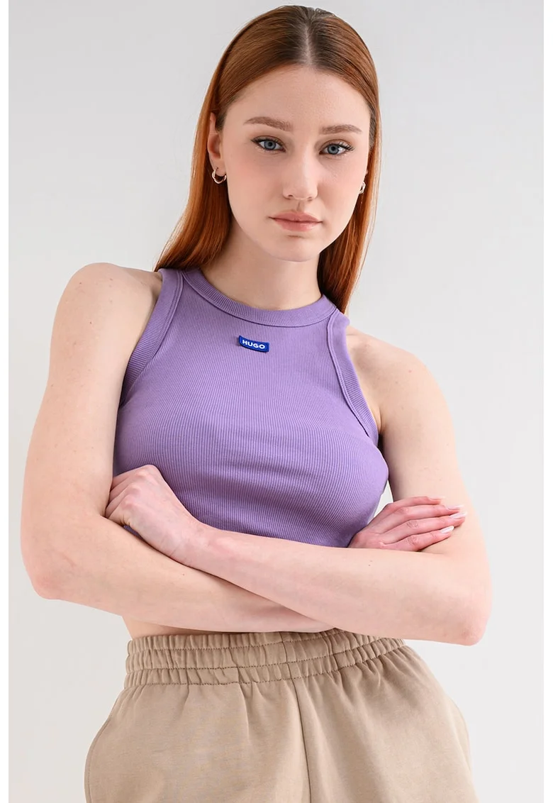 Top crop striat cu detaliu logo, Ametist