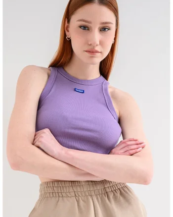 Top crop striat cu detaliu logo, Ametist