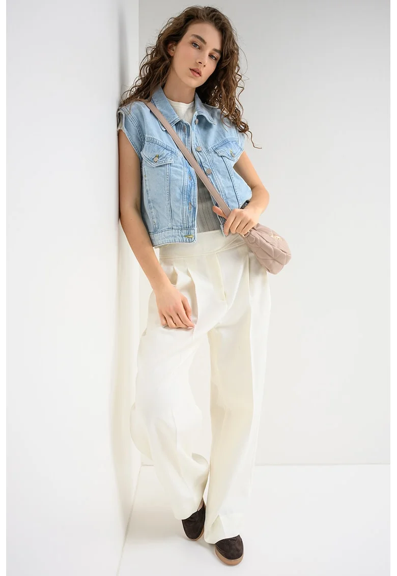Jacheta din denim cu maneci scurte, Albastru pastel