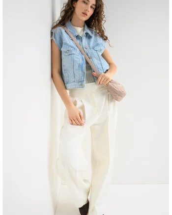 Jacheta din denim cu maneci scurte, Albastru pastel